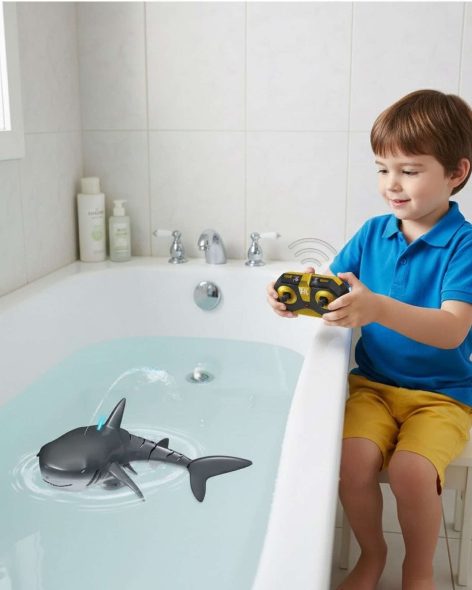 TIBURON DE JUGUETE PARA PISCINA A CONTROL REMOTO CON SPRAY - 4