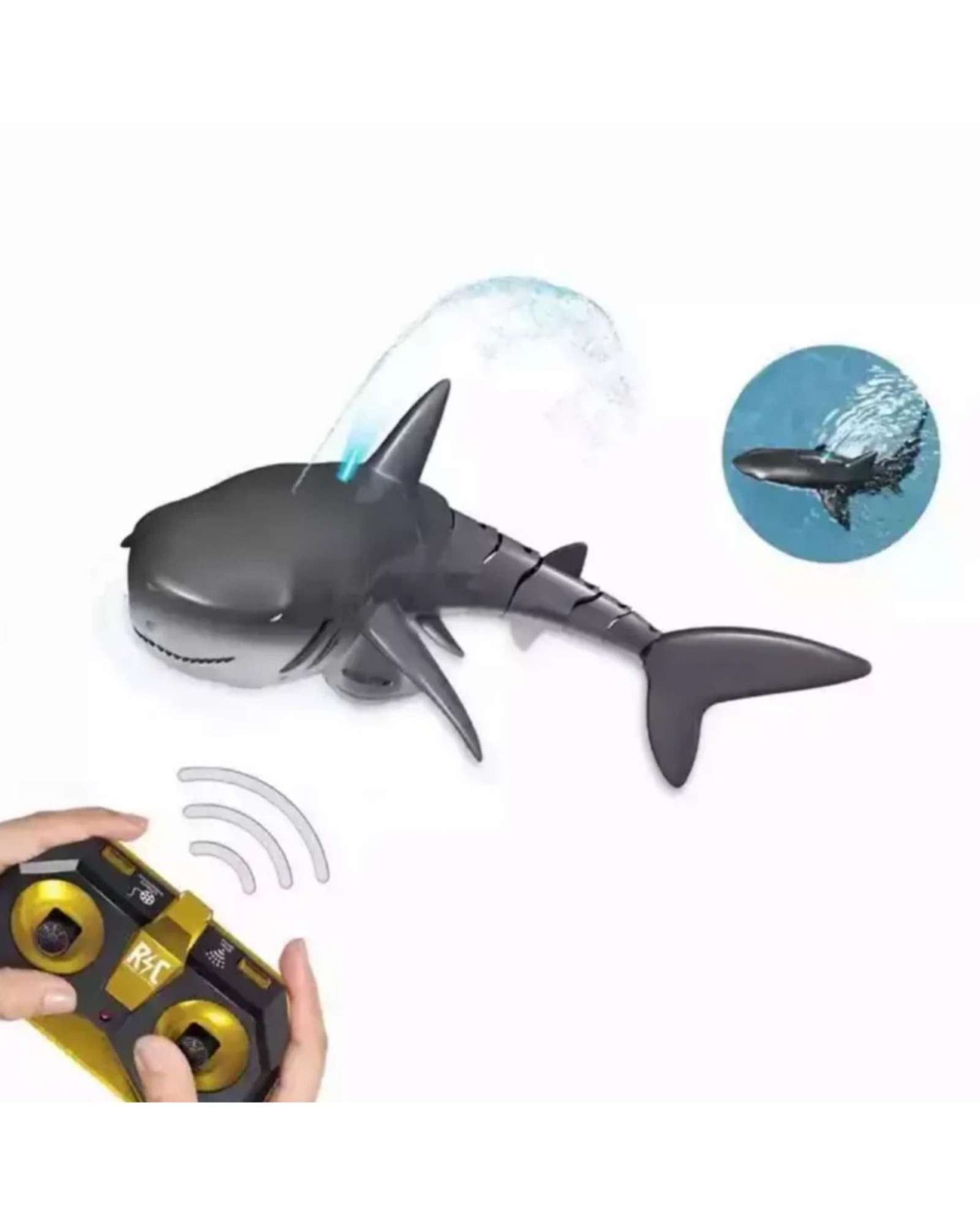 TIBURON DE JUGUETE PARA PISCINA A CONTROL REMOTO CON SPRAY - 5