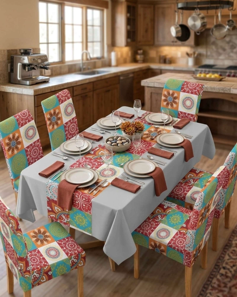 SET COMEDOR 6 PERSONAS MANTEL ANTIMANCHAS Y FUNDAS DE SILLA - 4