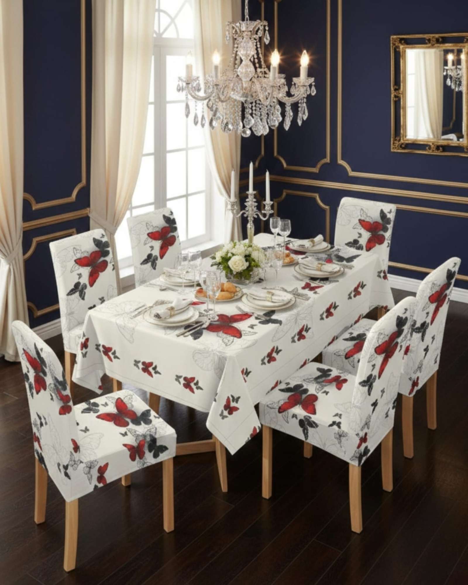 SET COMEDOR 6 PERSONAS MANTEL ANTIMANCHAS Y FUNDAS DE SILLA - 2