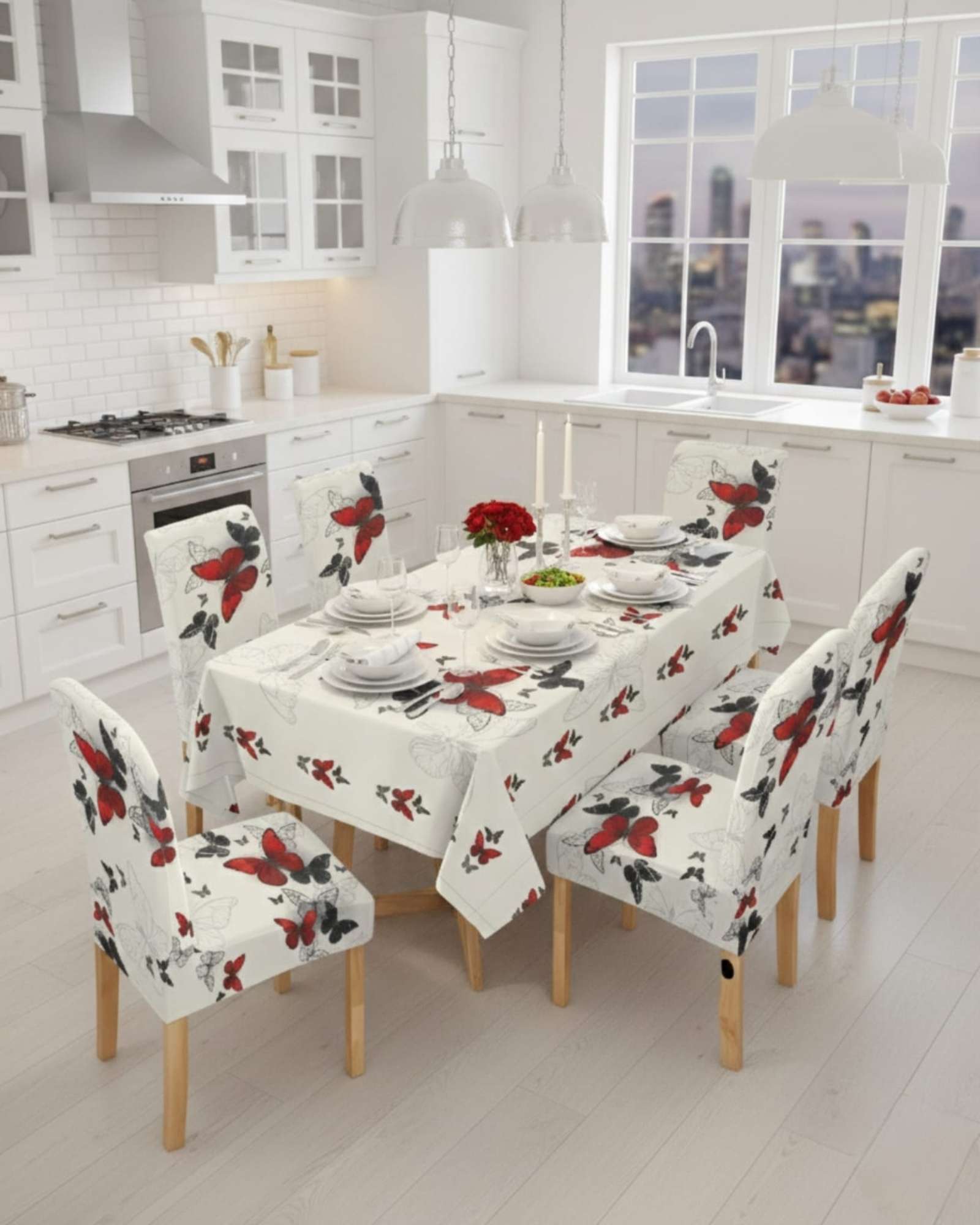 SET COMEDOR 6 PERSONAS MANTEL ANTIMANCHAS Y FUNDAS DE SILLA - 3