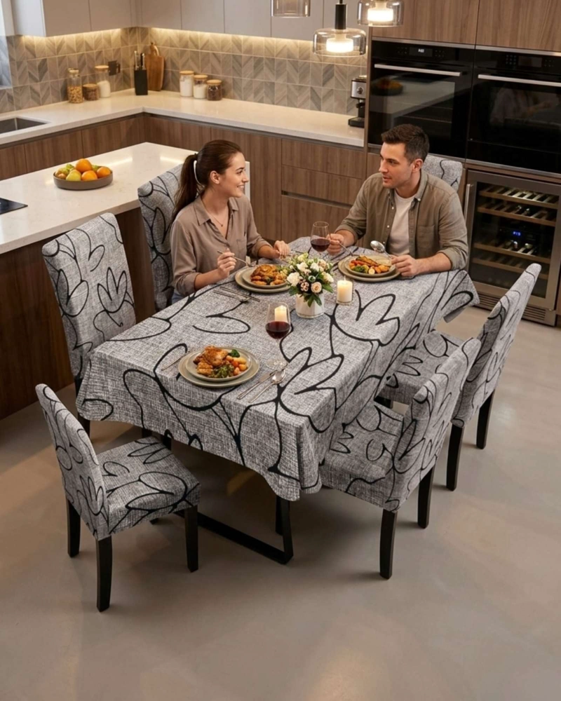 SET COMEDOR 6 PERSONAS MANTEL ANTIMANCHAS Y FUNDAS DE SILLA - 1