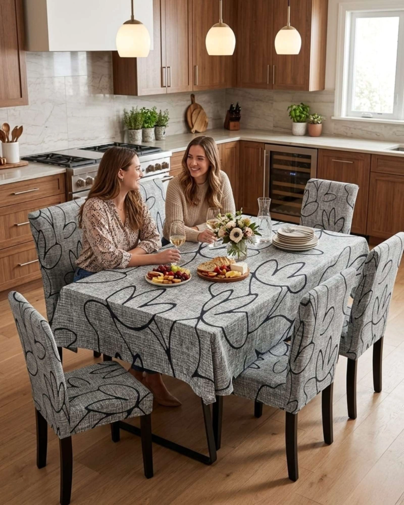 SET COMEDOR 6 PERSONAS MANTEL ANTIMANCHAS Y FUNDAS DE SILLA - 5