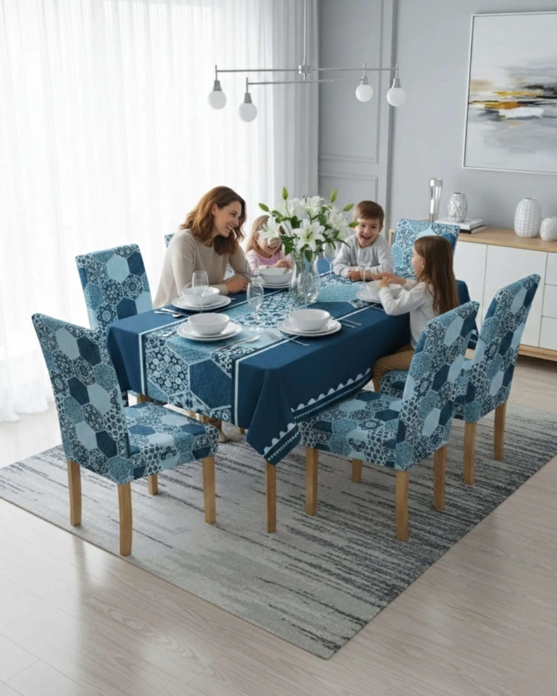SET COMEDOR 6 PERSONAS MANTEL ANTIMANCHAS Y FUNDAS DE SILLA - 3