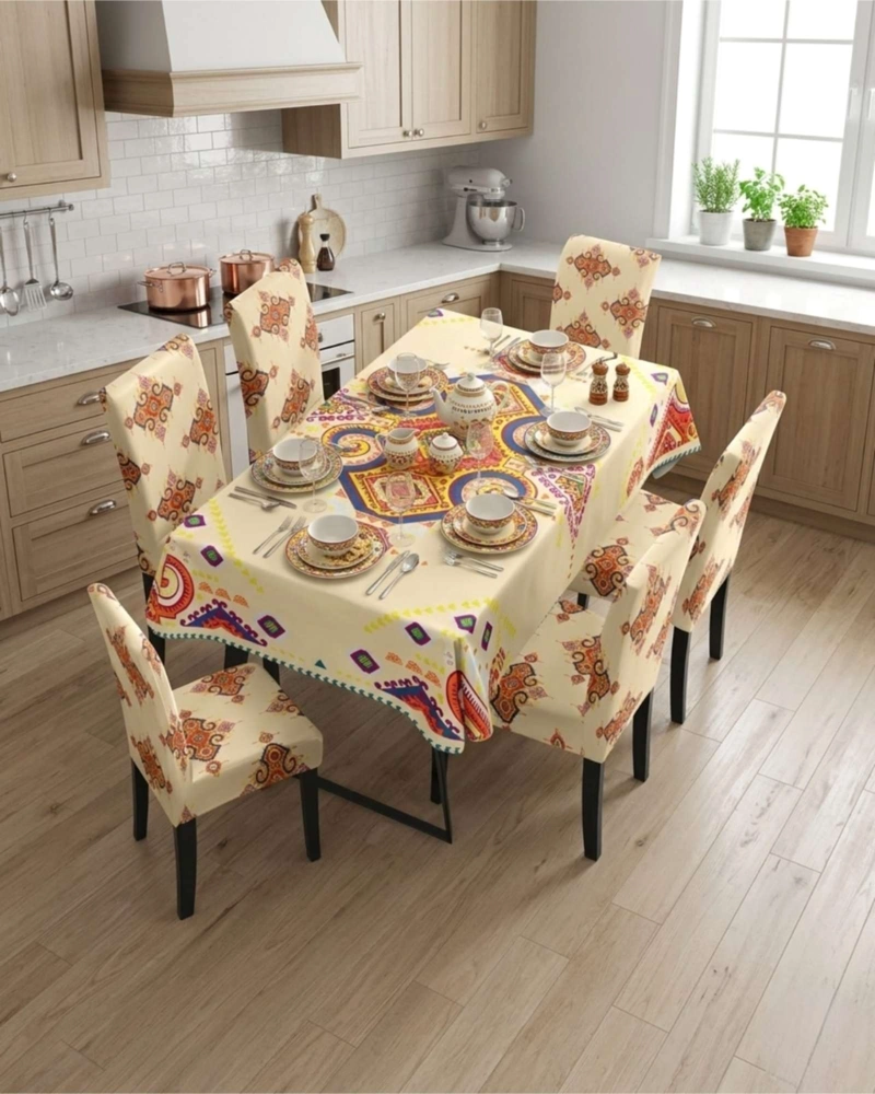SET COMEDOR 6 PERSONAS MANTEL ANTIMANCHAS Y FUNDAS DE SILLA - 2