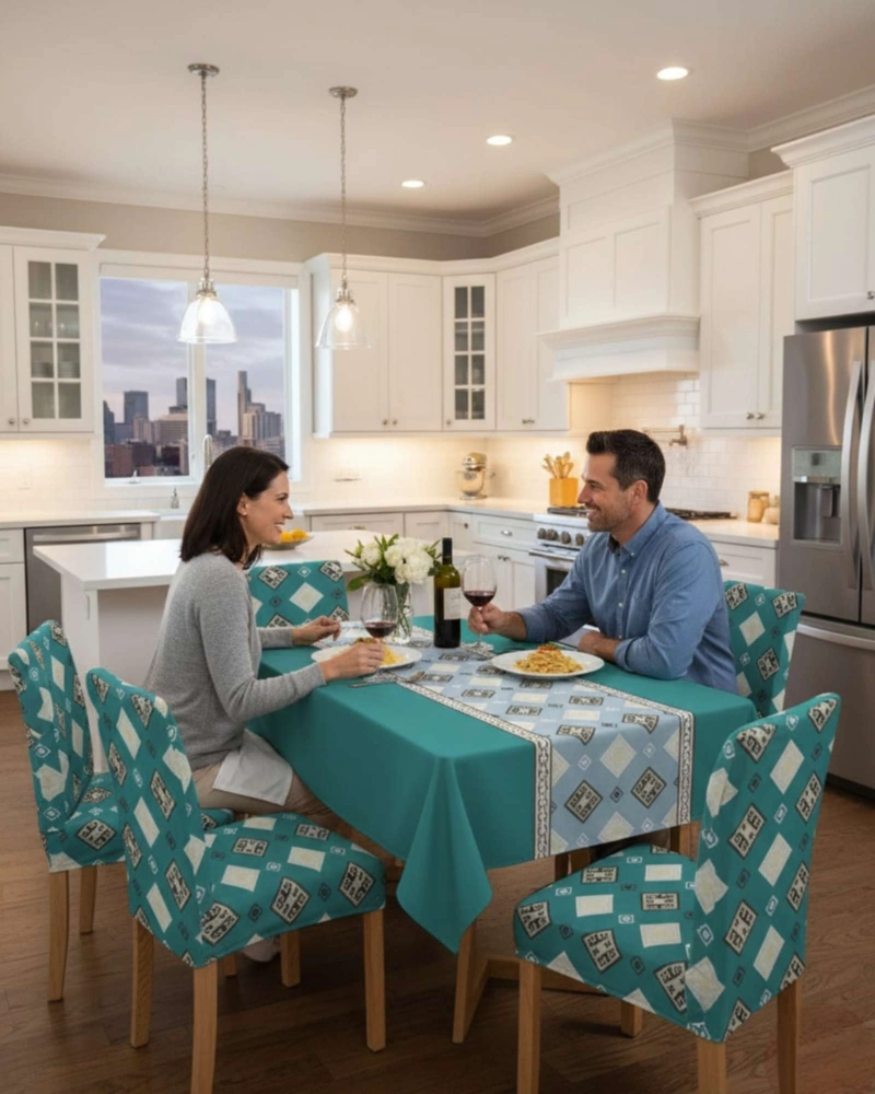 SET COMEDOR 6 PERSONAS MANTEL ANTIMANCHAS Y FUNDAS DE SILLA - 3