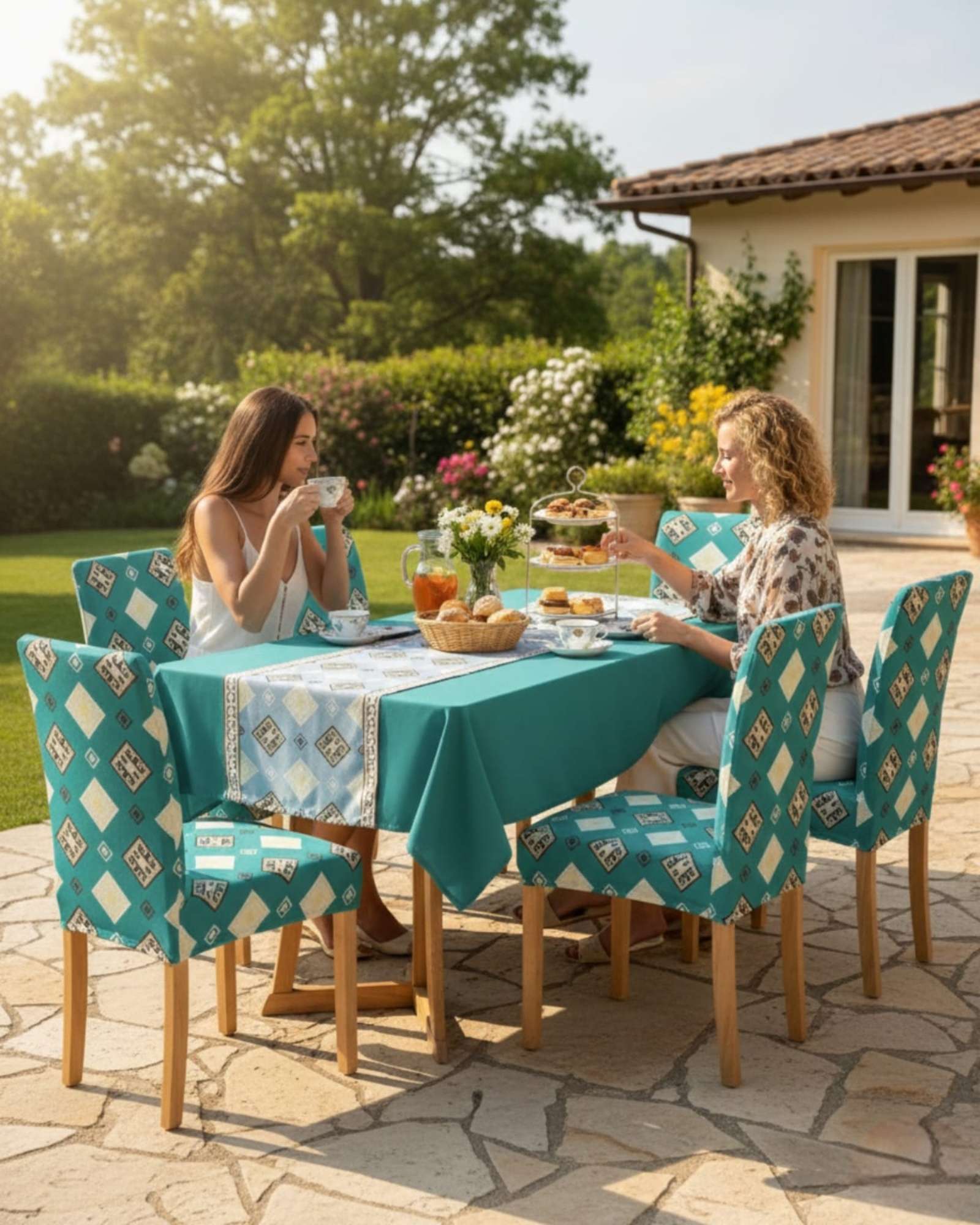 SET COMEDOR 6 PERSONAS MANTEL ANTIMANCHAS Y FUNDAS DE SILLA - 4