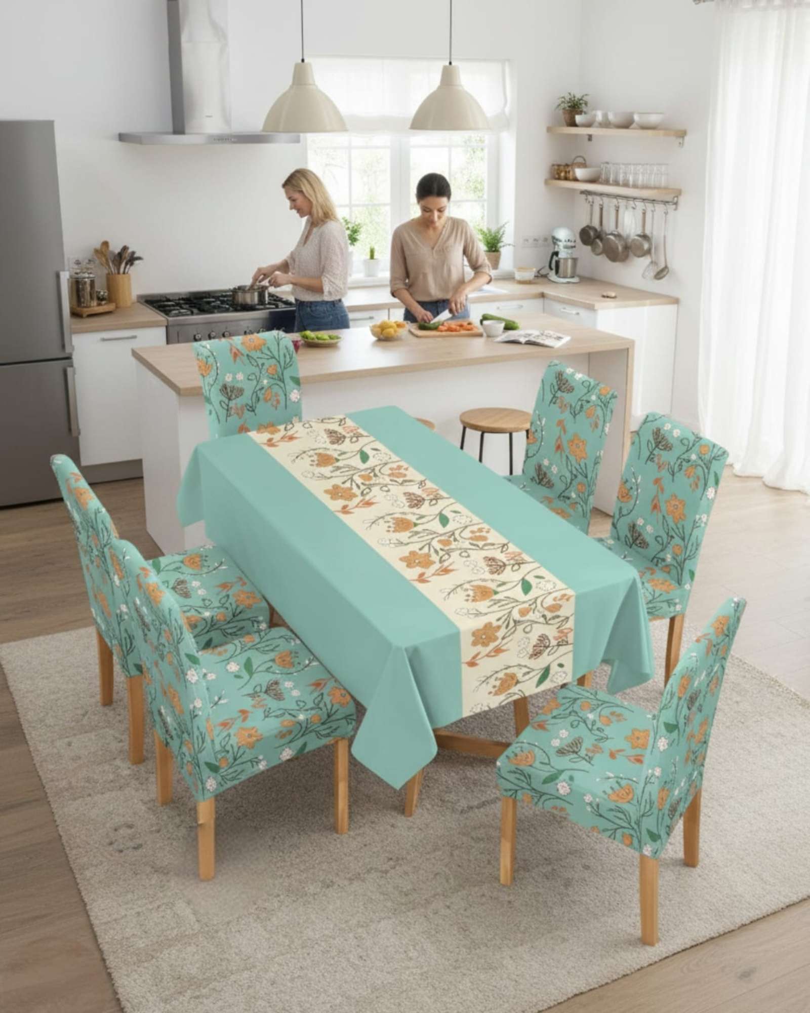 SET COMEDOR 6 PERSONAS MANTEL ANTIMANCHAS Y FUNDAS DE SILLA - 1
