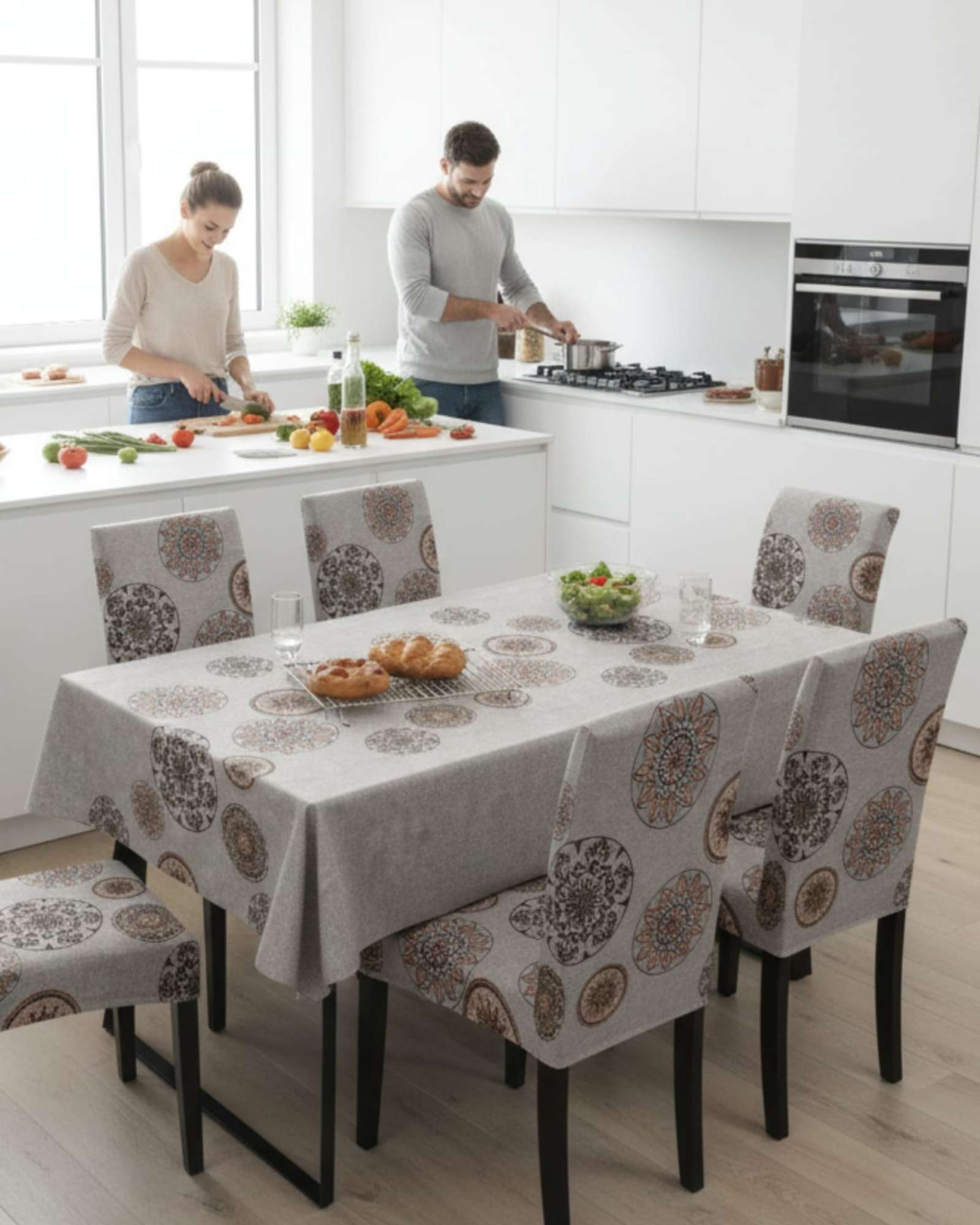 SET COMEDOR 6 PERSONAS MANTEL ANTIMANCHAS Y FUNDAS DE SILLA - 2