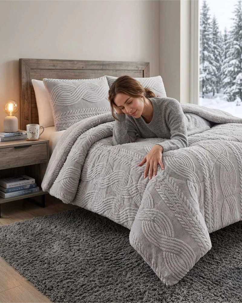 CUBRECAMA TRENZADO ULTRA SUAVE INVIERNO + FUNDAS - 5