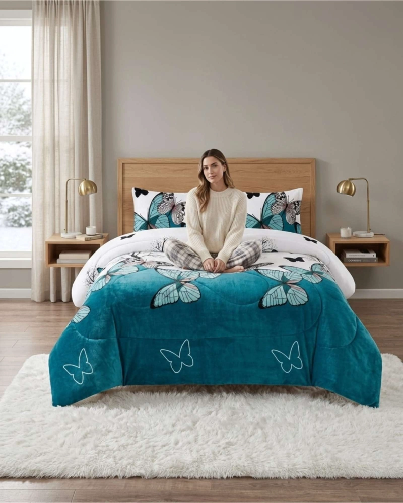 CUBRECAMA 2 PLAZAS TEXTURA PLUSH Y CHIPORRO PREMIUM + FUNDAS - 2