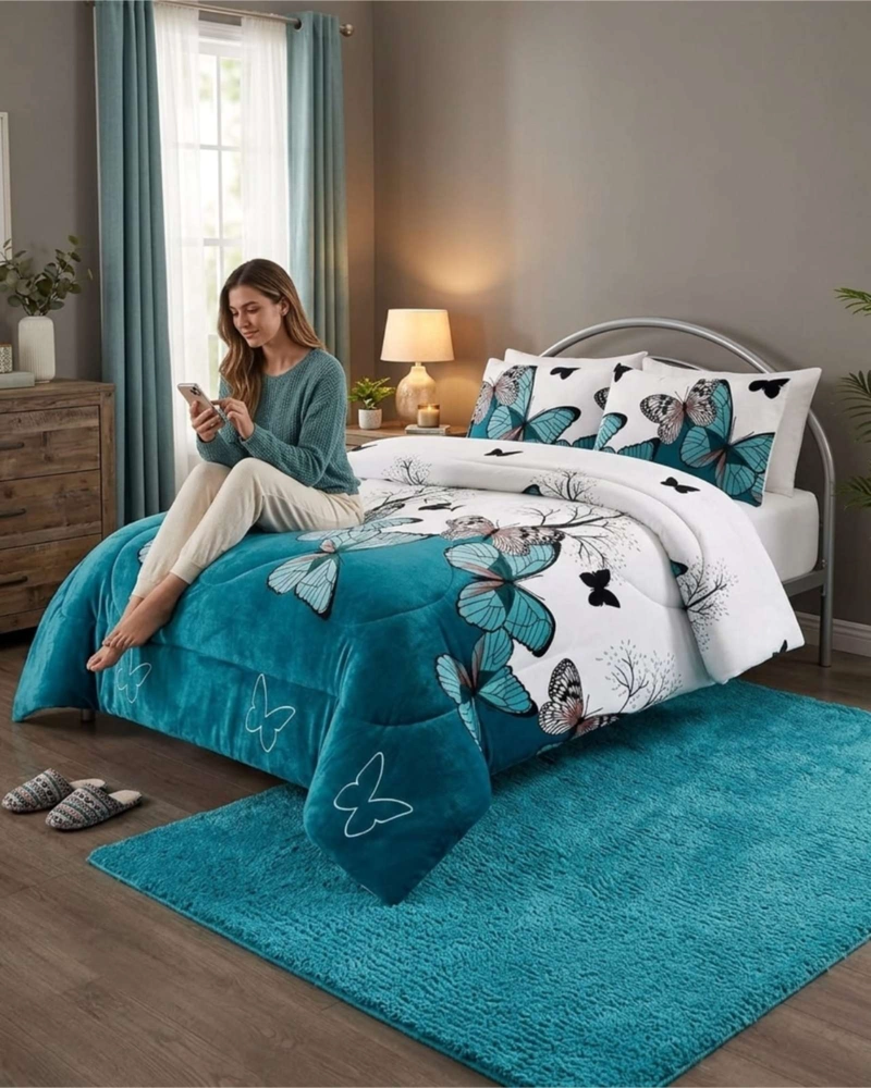 CUBRECAMA 2 PLAZAS TEXTURA PLUSH Y CHIPORRO PREMIUM + FUNDAS - 3