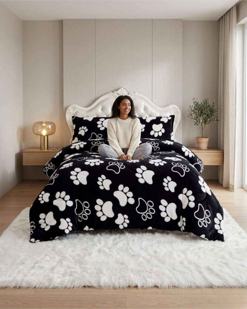 CUBRECAMA 2 PLAZAS TEXTURA PLUSH Y CHIPORRO PREMIUM + FUNDAS - 2