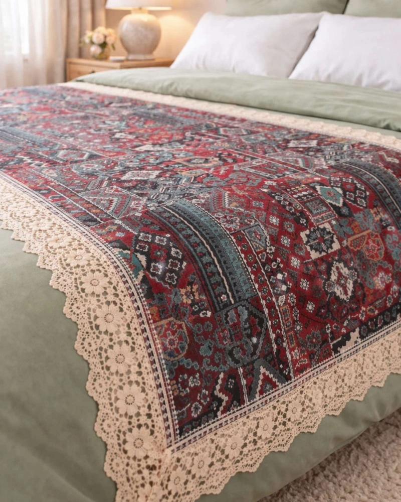 PIECERA DE CAMA ESTAMPADO NATURAL CHIC CON ENCAJE 80X200CM - 2