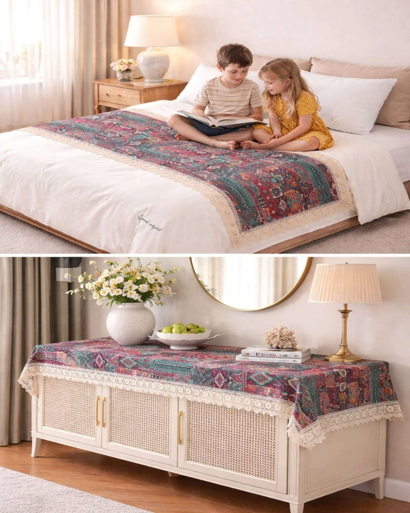PIECERA DE CAMA ESTAMPADO NATURAL CHIC CON ENCAJE 80X200CM - 3