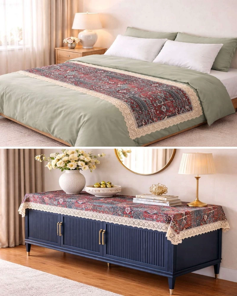 PIECERA DE CAMA ESTAMPADO NATURAL CHIC CON ENCAJE 80X200CM - 4