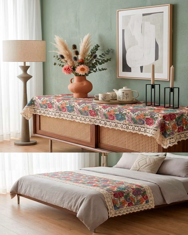 PIECERA DE CAMA ESTAMPADO NATURAL CHIC CON ENCAJE 80X200CM - 2