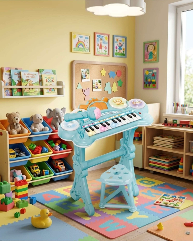 PIANO MUSICAL SET COMPLETO CON MICROFONO Y SILLA - 1