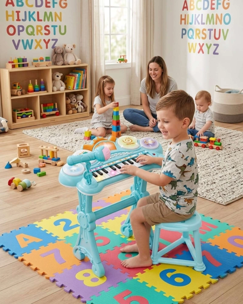 PIANO MUSICAL SET COMPLETO CON MICROFONO Y SILLA - 4