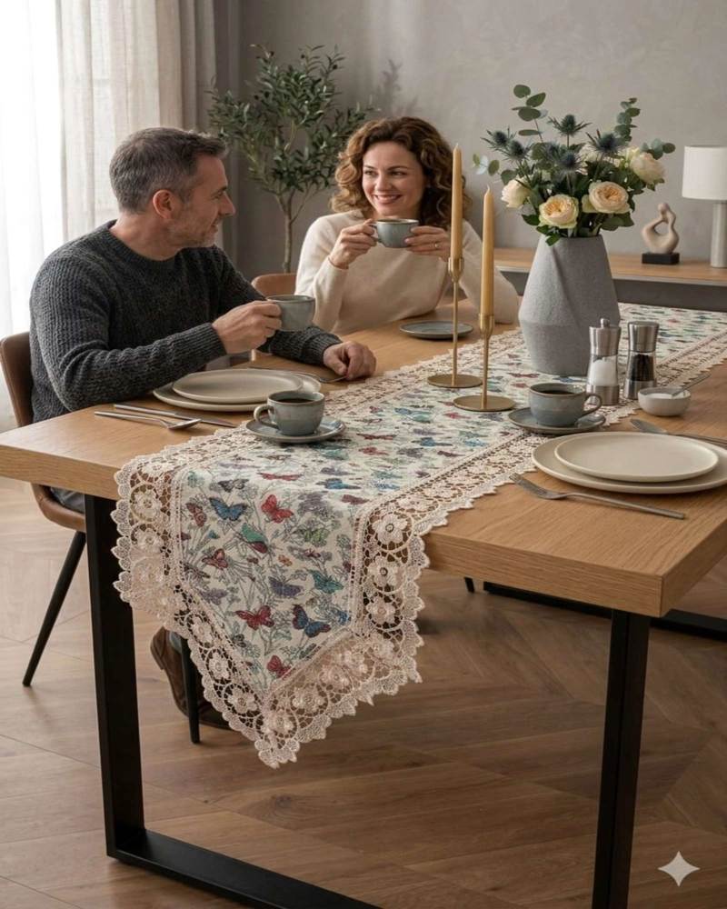 CAMINO DE MESA JACQUARD 40X180CM CON ENCAJE - 2