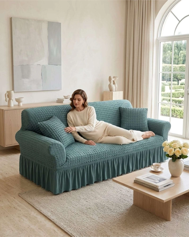 FUNDA DE SOFA TURCA DE 2 CUERPO DISEÑO PREMIUM CON FALDON - 4