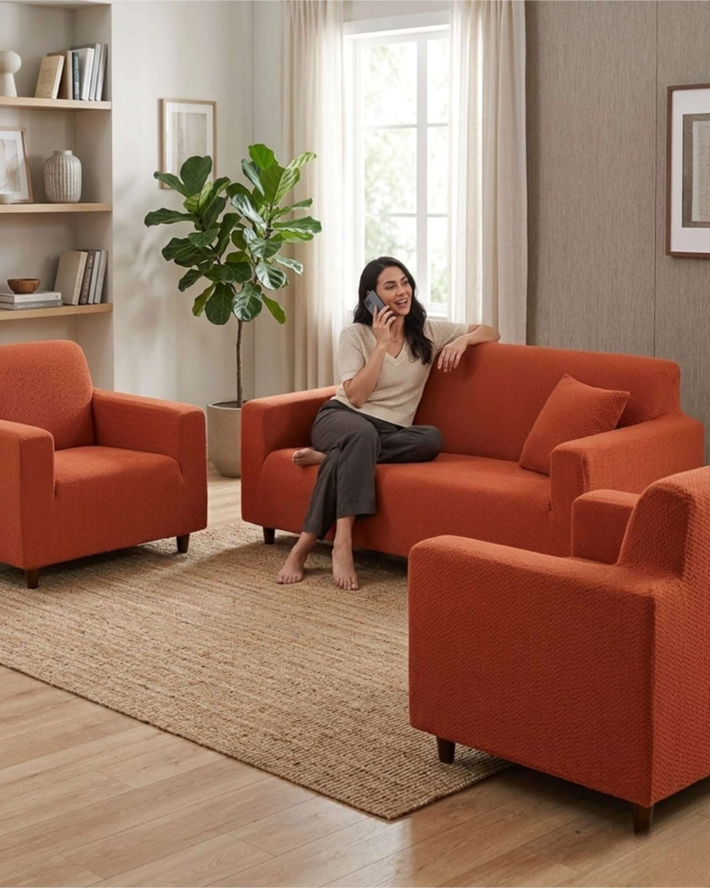 SET FUNDAS ELASTICAS 3+1+1 PARA SOFA TIPO T - TELA SPANDEX TEXTURIZADA - 4