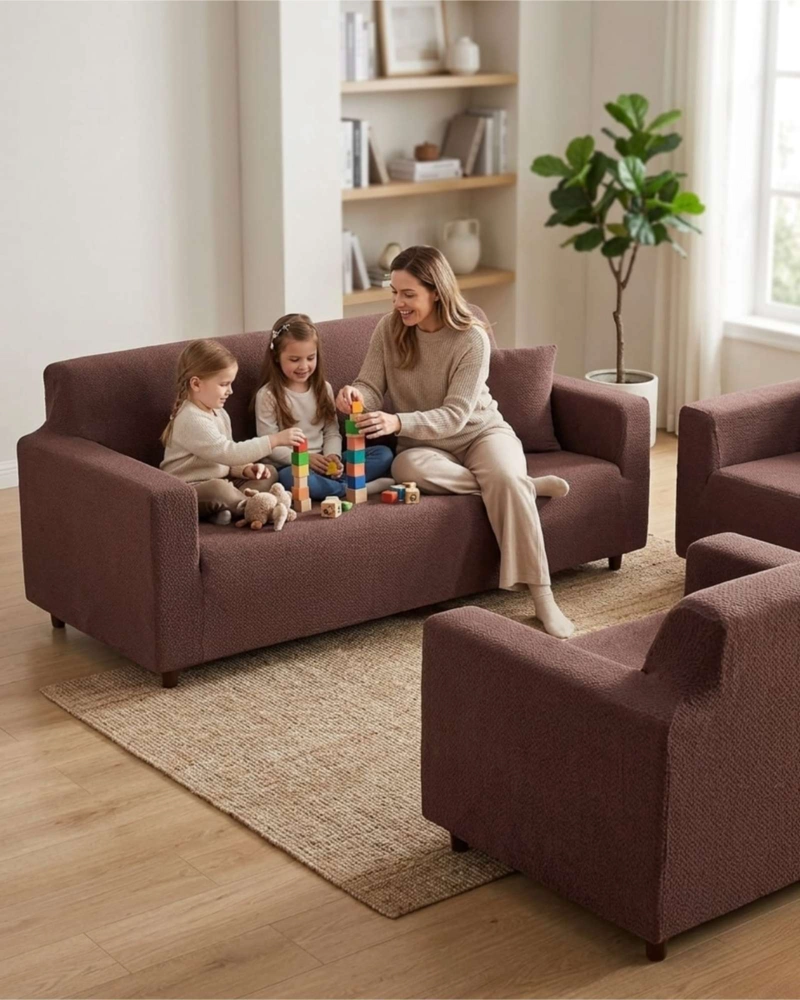SET FUNDAS ELASTICAS 3+1+1 PARA SOFA TIPO T - TELA SPANDEX TEXTURIZADA - 3