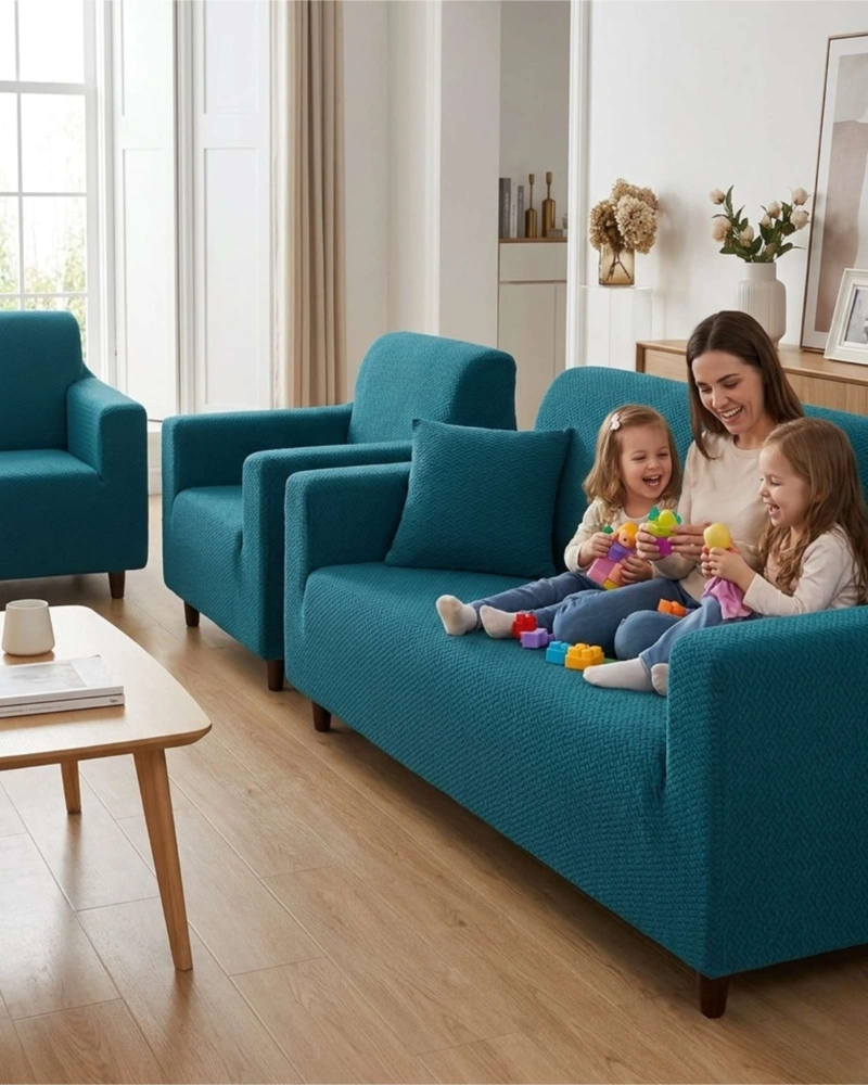 SET FUNDAS ELASTICAS 3+1+1 PARA SOFA TIPO T - TELA SPANDEX TEXTURIZADA - 2