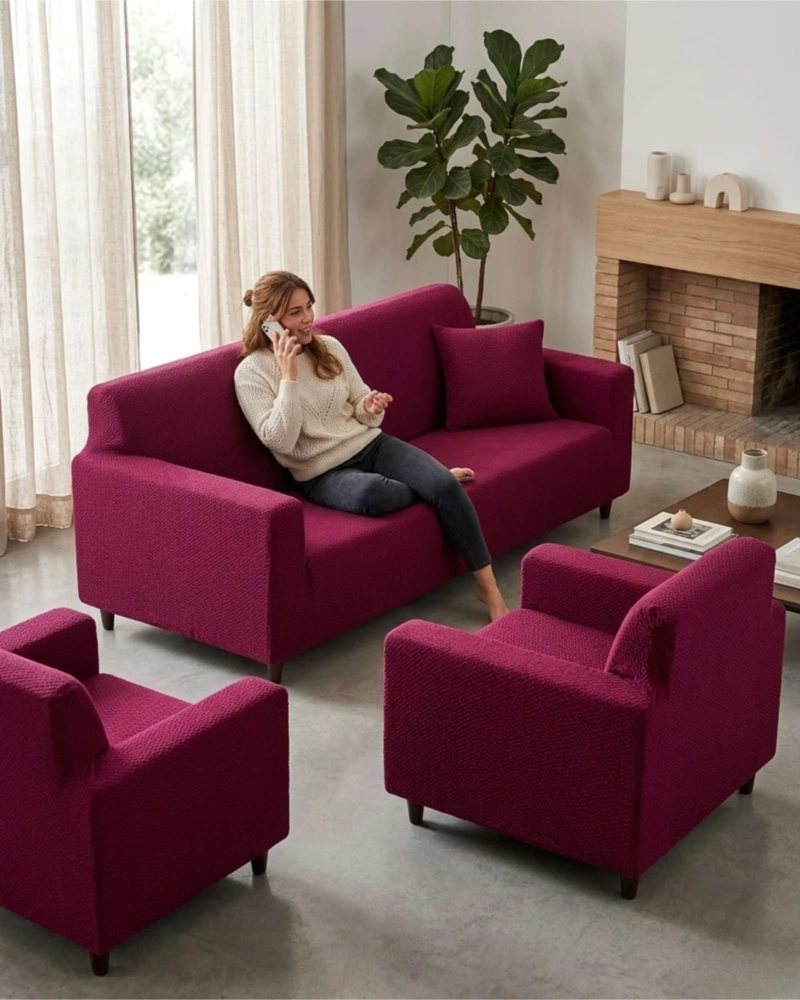 SET FUNDAS ELASTICAS 3+1+1 PARA SOFA TIPO T - TELA SPANDEX TEXTURIZADA - 3