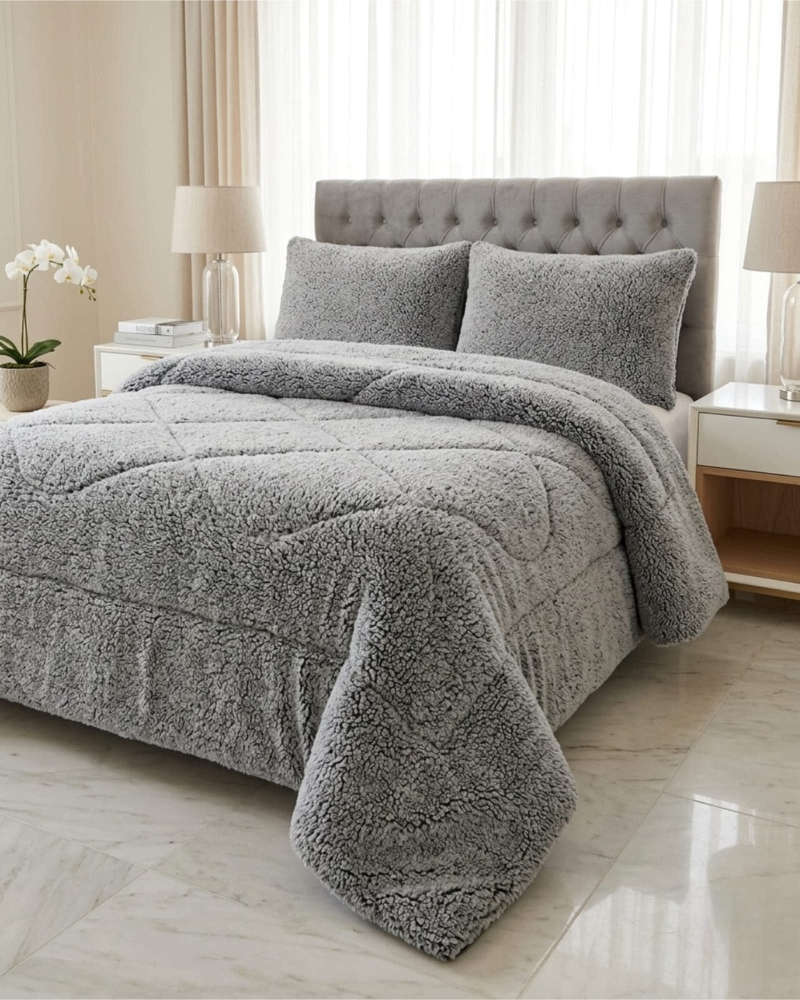 CUBRECAMAS SHERPA PREMIUM TEXTURA DE OVEJA 2 PLAZAS - 2