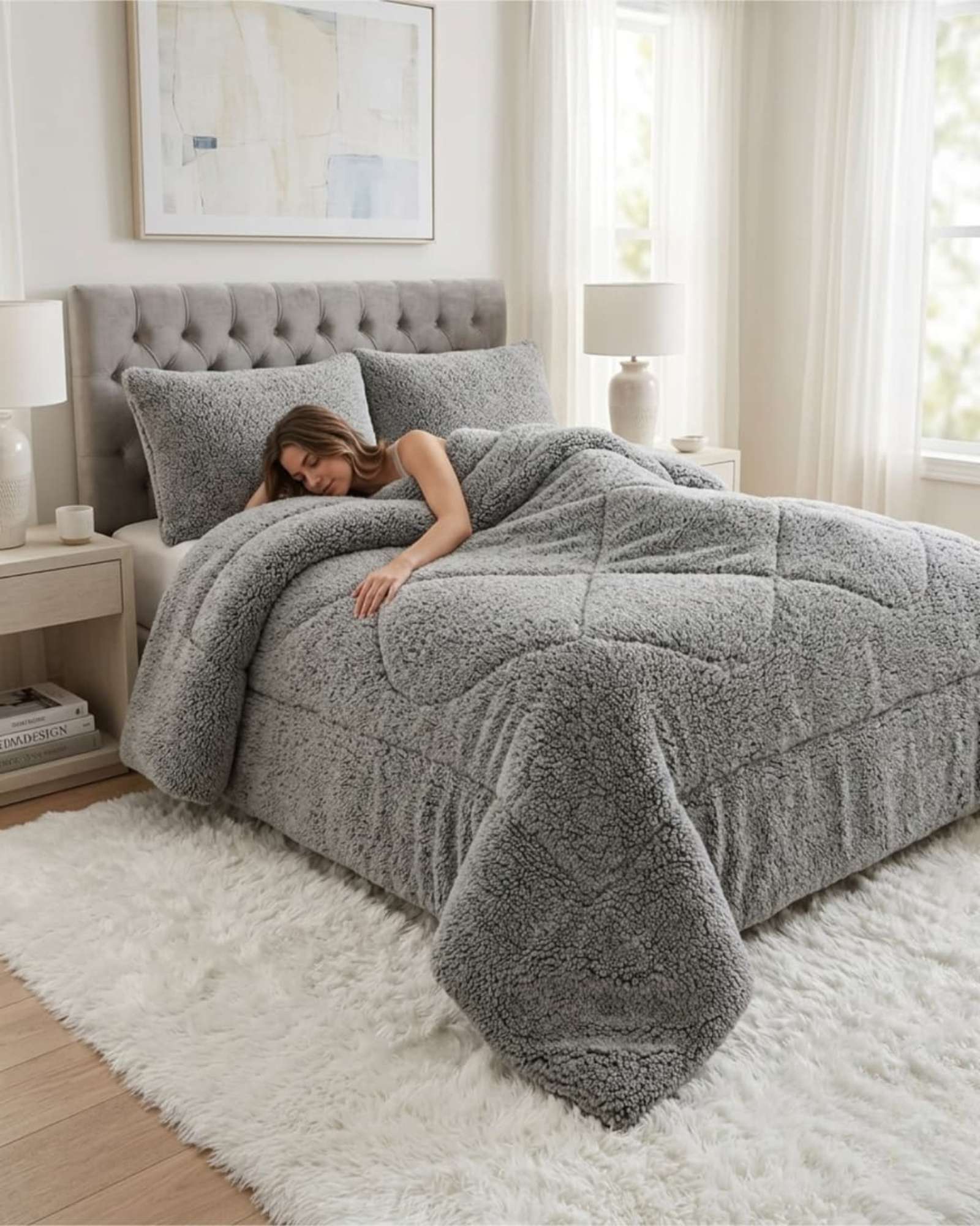 CUBRECAMAS SHERPA PREMIUM TEXTURA DE OVEJA 2 PLAZAS - 3