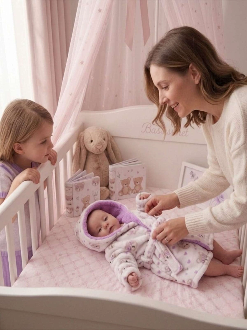 BATA DE BAÑO BEBE  CON CAPUCHA 0-6 MESES POLAR - 4