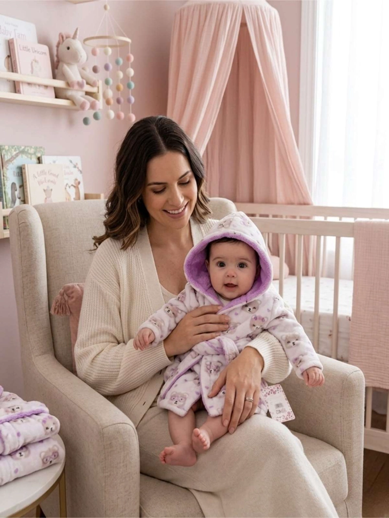 BATA DE BAÑO BEBE  CON CAPUCHA 0-6 MESES POLAR - 5
