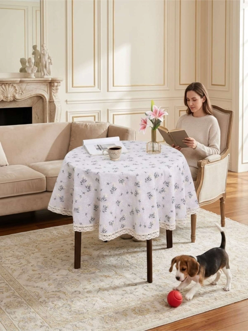 MANTEL REDONDO LINO RUSTICO ELEGANTE CON FLECOS 140 CM - 1