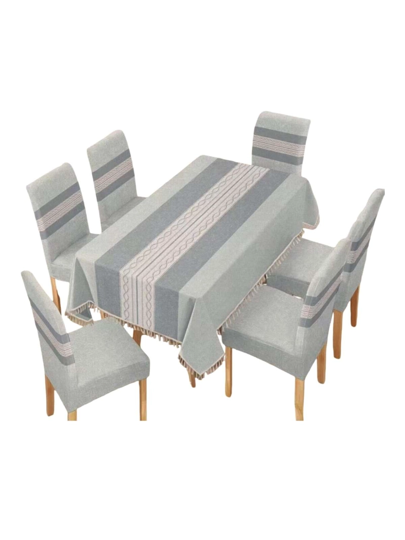 JUEGO DE MANTEL RECTANGULAR CON 6 FUNDAS DE SILLAS - 3