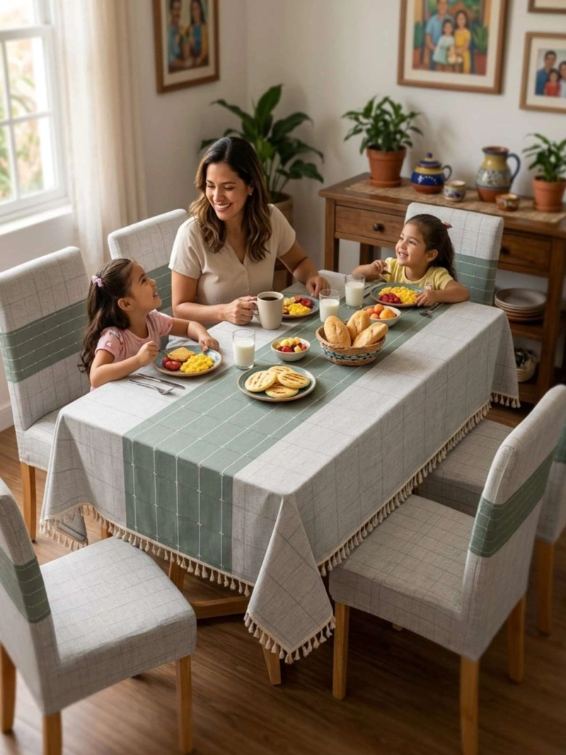 JUEGO DE MANTEL RECTANGULAR CON 6 FUNDAS DE SILLAS - 2