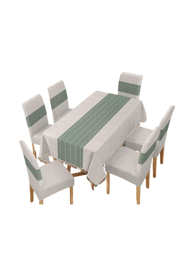 JUEGO DE MANTEL RECTANGULAR CON 6 FUNDAS DE SILLAS - 3