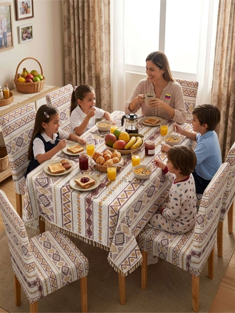 JUEGO DE MANTEL RECTANGULAR CON 6 FUNDAS DE SILLAS - 2
