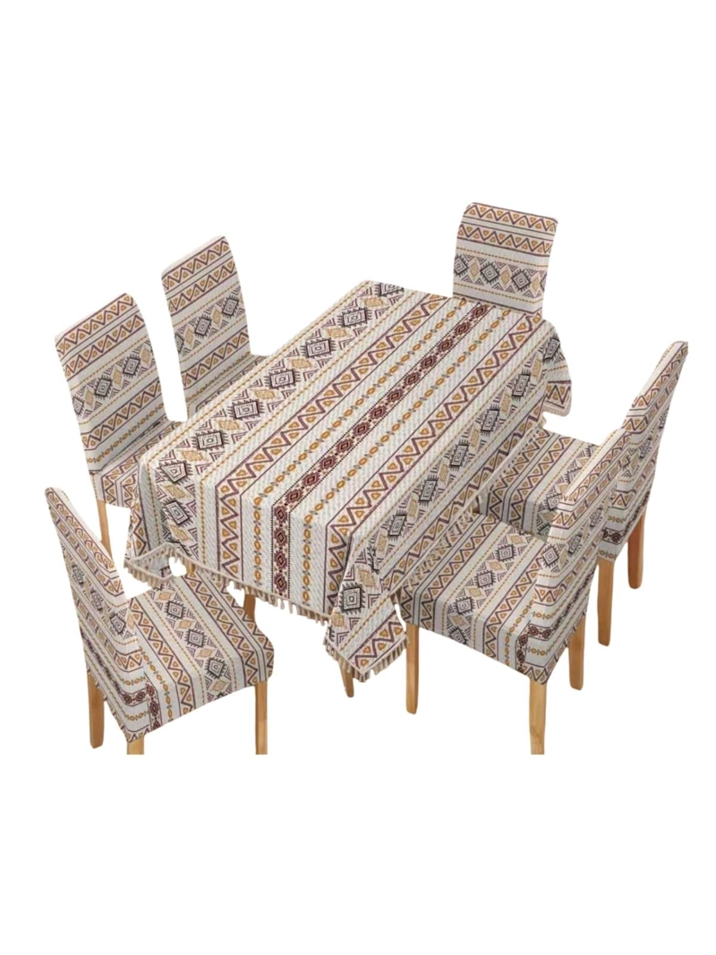 JUEGO DE MANTEL RECTANGULAR CON 6 FUNDAS DE SILLAS - 3