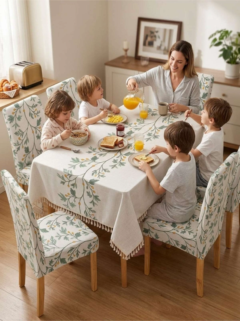 JUEGO DE MANTEL RECTANGULAR CON 6 FUNDAS DE SILLAS - 5