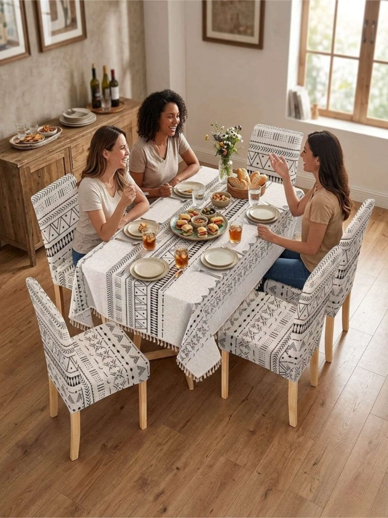 JUEGO DE MANTEL RECTANGULAR CON 6 FUNDAS DE SILLAS - 2