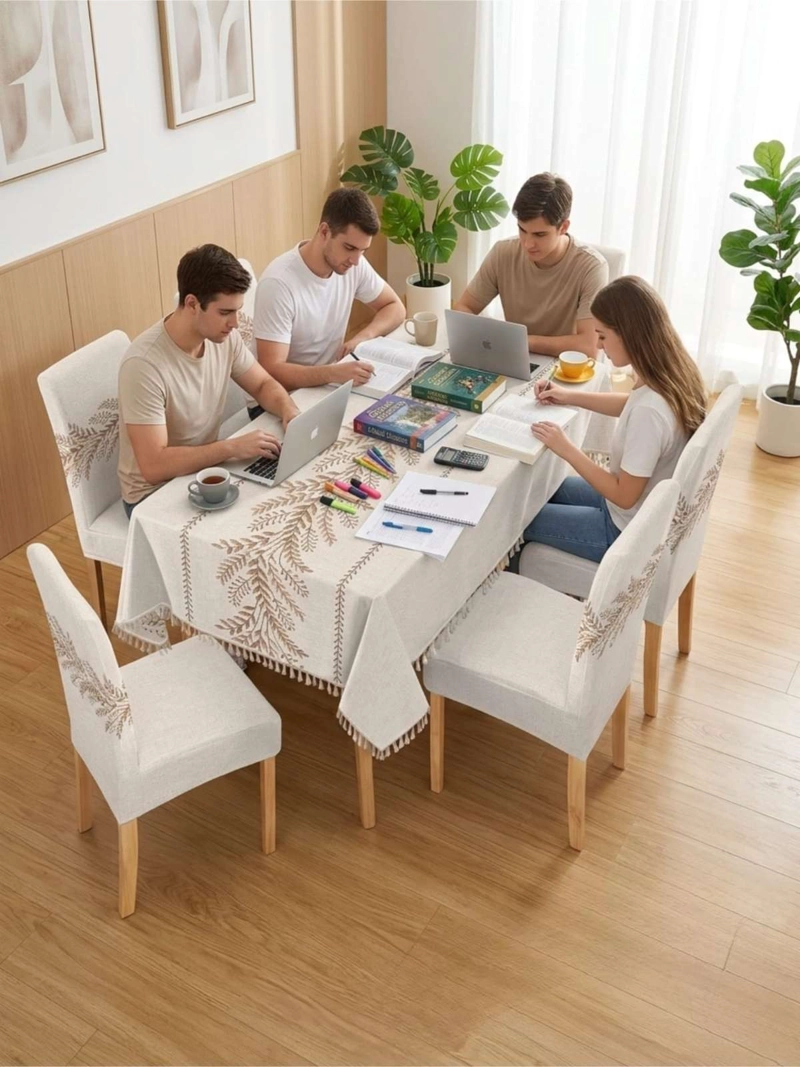 JUEGO DE MANTEL RECTANGULAR CON 6 FUNDAS DE SILLAS - 2