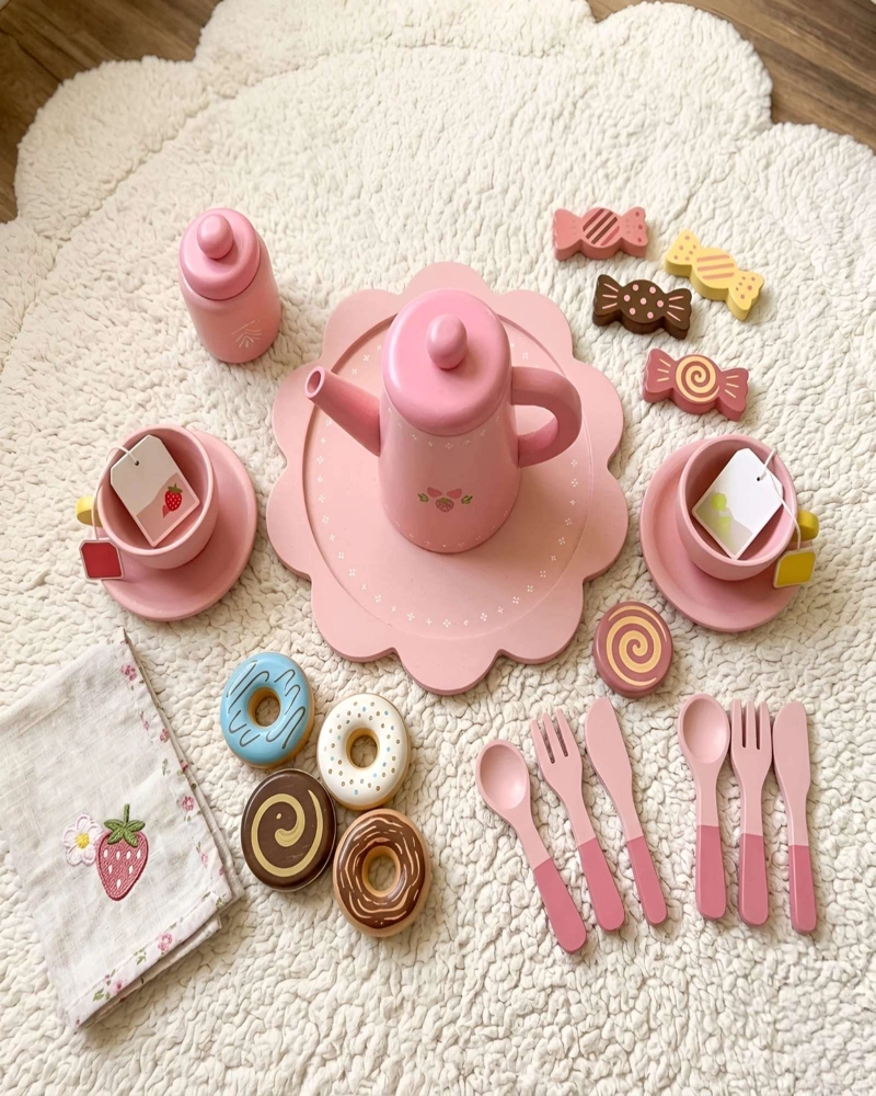 SET DE TE  DE MADERA INFANTIL JUGUETE DE COCINA Y POSTRES - 4