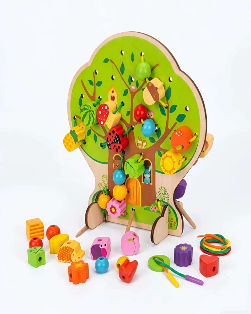 JUEGO ENHEBRADO DE MADERA ARBOL DIDACTICO MOTRICIDAD FINA INFANTIL - 7