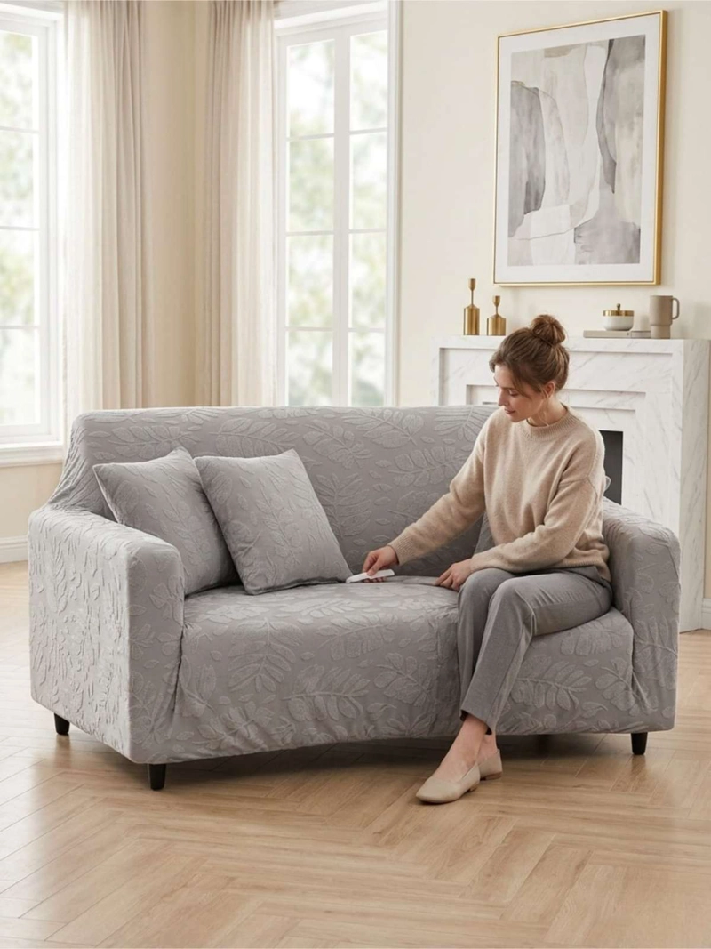 FUNDA TEXTURIZADA ELEGANTE PARA SOFA JACQUARD  4  CUERPO - 1