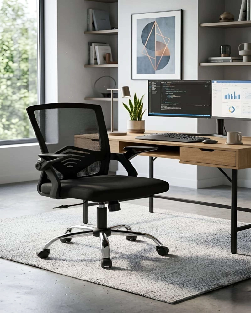 SILLA DE OFICINA ERGONOMICA BRAZOS ABATIBLES Y SOPORTE LUMBAR - 1