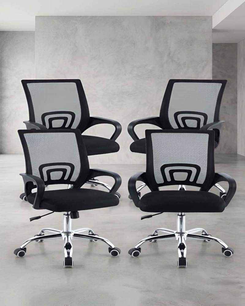 PACK 4 SILLA DE OFICINA GIRATORIA CON MALLA Y BASE DE ACERO CROMADO - 2