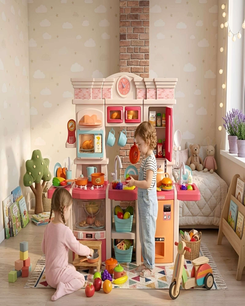 COCINA DE JUGUETE INFANTIL 108 PIEZAS CON SONIDO Y SALIDA DE AGUA - 1