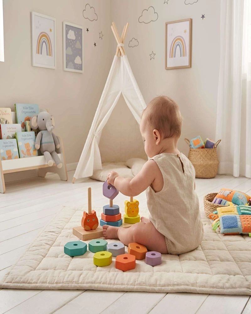 JUGUETE EDUCATIVO MONTESSORI DE MADERA SET DE TORRES CON ANIMALES - 3