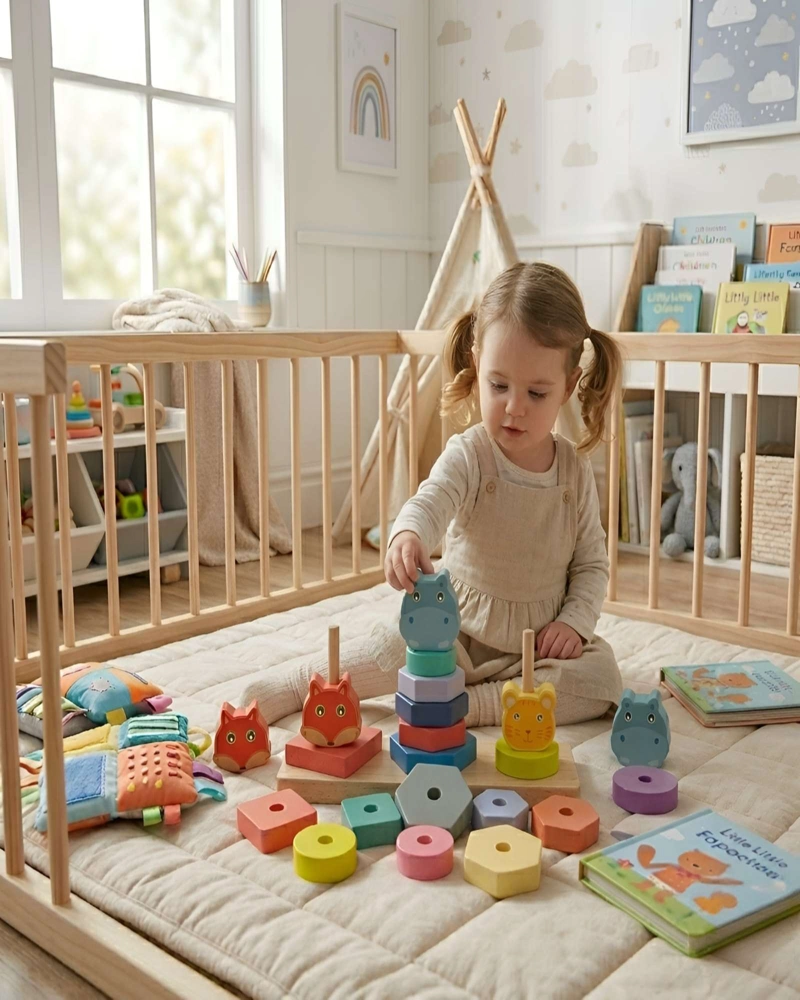 JUGUETE EDUCATIVO MONTESSORI DE MADERA SET DE TORRES CON ANIMALES - 4